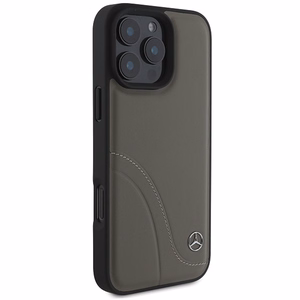 Mercedes MB Curved Stitches Leather iPhone 16 Pro Max Ümbris - Brown