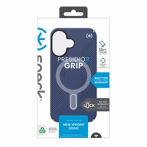 Speck Presidio2 Grip MagSafe'i ja ClickLocki toega ümbris iPhone 16-le, Coastal Blue/Dust Grey