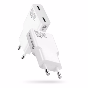 Laadija 2 x USB-C Quick Charge 4+ 30W Super Slim valge