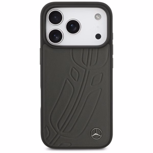 Mercedes Leather Large Laurel Leave MagSafe Чехол для iPhone 17 Pro - чёрный и серый