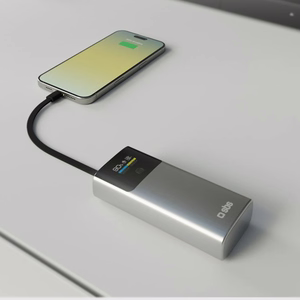 SBS 10000mAh PD 20W Powerbank with LCD Display and Built-in USB-C Cable - Gray