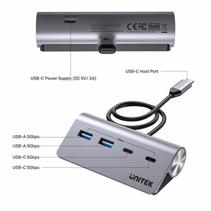 Unitek Алюминиевый хаб USB-C 2x USB-A 2x USB-C 5Gbps