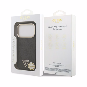 Case Guess PU Leather 4G Strass Triangle Logo Gold Frame MagSafe Apple iPhone 18 Pro Max black