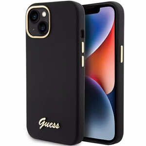 Guess Silicone Script Metal Logo & Frame ümbris jaoks iPhone 15 - must