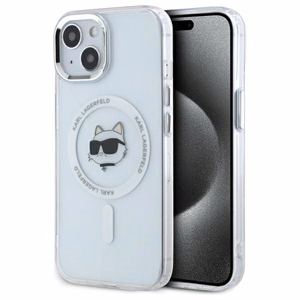 Karl Lagerfeld IML Metal Choupette Head MagSafe iPhone 15 Ümbris - valge