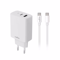 Maxlife MXTC-10-20AC PD QC laadija 1x USB-C 1x USB 20W valge + USB-C - USB-C kaabel 20W