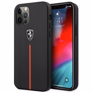 Ferrari FEOMSHCP12LBK iPhone 12 Pro Max must/must kõvakott Off Track Nahast Nailon triibuga