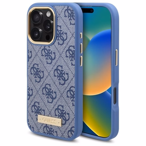 Guess 4G Logo Plate MagSafe Чехол для iPhone 16 Pro Max - синий