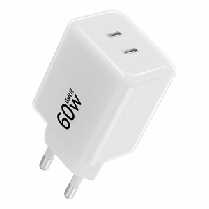 Telefonilaadija Forcell F-Energy GaN III Crystal Color, 2x USB C, AVS, SSFC3.0, 60W + silikoonkaabel USB C–USB C VT-60, valge