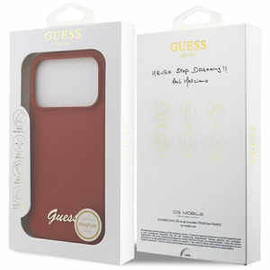 Guess Silicone Script Metal Logo MagSafe Ümbris jaoks iPhone 17 Pro - Punane