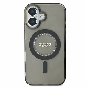 Guess IML Rhinestones MagSafe Чехол iPhone 16 Plus - чёрный