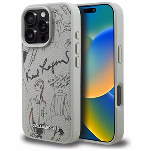 Чехол Karl Lagerfeld Grained Pattern & Logo MagSafe для iPhone 16 Pro серый