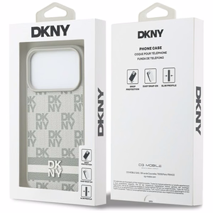 DKNY Checkered with Printed Stripes iPhone 17 Pro Ümbris - Beige