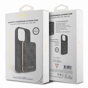 Guess 4G Metal Logo Ümbris Set jaoks iPhone 14 Pro Max + 5000mAh MagSafe Powerbank - must