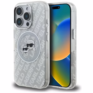Karl Lagerfeld IML Glitter Karl & Choupette Heads Logo MagSafe чехол iPhone 16 Pro - серый