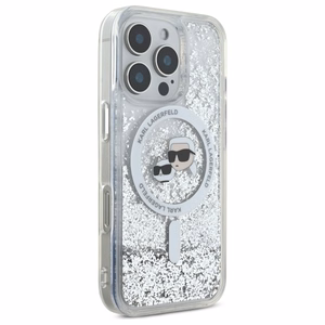 Karl Lagerfeld Liquid Glitter Karl & Choupette Head Magsafe iPhone 16 Pro Ümbris - Clear