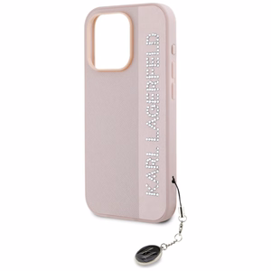 Karl Lagerfeld Saffiano Rhinestones & Charm ümbris jaoks iPhone 15 Pro - roosa