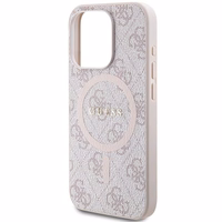 Guess 4G Collection Leather Metal Logo MagSafe Ümbris jaoks iPhone 14 Pro Max - roosa