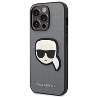 Karl Lagerfeld Saffiano Karl's Head Patch ümbris iPhone 14 Pro Max'ile - hõbedane