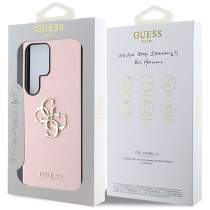 Guess Grained Big 4G Logo Small Classic Logo Ümbris jaoks Samsung Galaxy S25 Ultra roosa