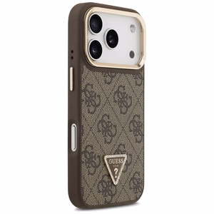 Guess 4G PU Triangle Logo & Stand Camera Magsafe чехол iPhone 17 Pro - коричневый