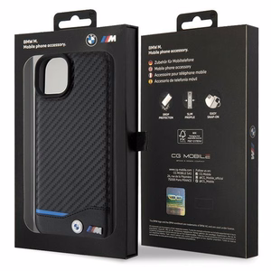 BMW Leather Carbon ümbris jaoks iPhone 15 Plus - must