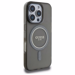 Guess IML Glitter Circle MagSafe ümbris jaoks iPhone 16 Pro - must