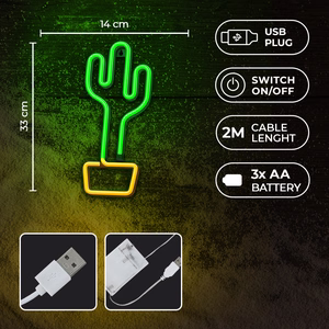 Neon LED Light CACTUS oranž roheline Bat + USB FLNE02 Forever Light