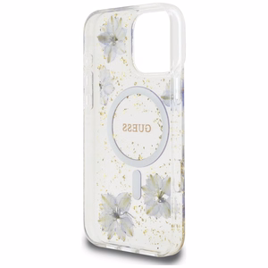 Guess Resin Flowers MagSafe ümbris jaoks iPhone 16 Pro - lilla