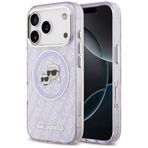 Karl Lagerfeld IML Glitter Karl & Choupette Heads Logo MagSafe Ümbris jaoks iPhone 17 Pro - Lilla