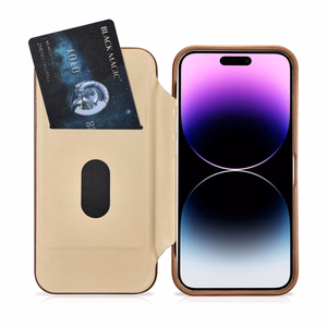 Чехол iCarer CE Premium Leather Folio для iPhone 14 Pro магнитный с откидной крышкой MagSafe коричневый