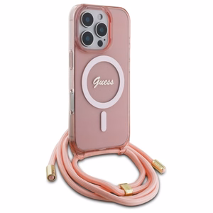 Guess Crossbody Cord Script MagSafe Ümbris jaoks iPhone 16 Pro Max - roosa