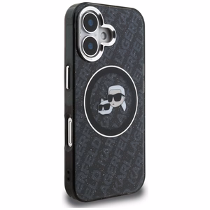 Karl Lagerfeld IML Glitter Karl & Choupette Heads Logo MagSafe Case for iPhone 16 - Black