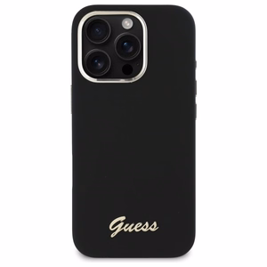 Guess Silicone Script Metal Logo & Frame Ümbris jaoks iPhone 16 Pro Max - must