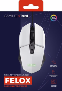 Trust GXT 109W Felox - 6400 DPI optiline mänguhiir (valge)