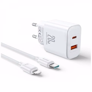 Laadija Joyroom JR-TCF05 valge 20W (1xPD 1xQC3.0) + Type-C / Lightning 100cm kaabel