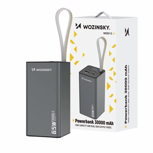 Powerbank Wozinsky K65+ 65W 30000mAh 2x USB-C, 1x USB-A 65W - серый