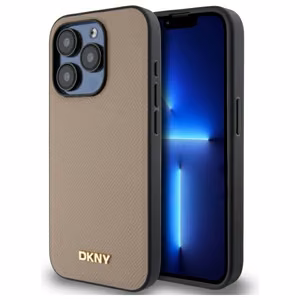 DKNY Grained Metal Logo MagSafe iPhone 15 Pro Ümbris - Beige
