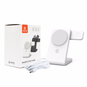 Crong MagSpot Pivot Stand kolm-ühes juhtmevaba laadija iPhone'ile, Apple Watchile ja AirPodsidele, MagSafe'iga ühilduv, valge
