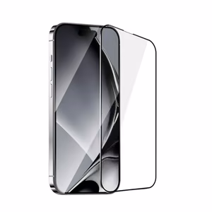 Karastatud klaas metallraamiga iPhone 16 Plus 6,7", must raam