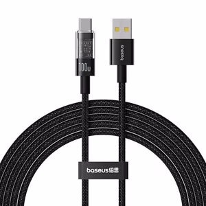 Baseus Gem USB-A kuni USB-C kiirlaadimiskaabel 2 m, 100W, must