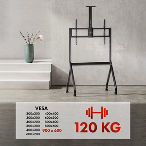 Maclean TV stand / cart, camera shelf, on casters, 55-100", max load 120kg/10kg shelf, max. VESA 900x600, must, MC-114 B