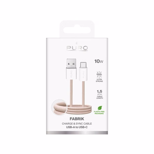 Puro Fabrik 10W Braided Kaabel USB-A - USB-C 1.5m - Beige