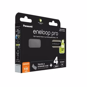 Laetavad patareid PANASONIC ENELOOP PRO AAA 930 mAh 4 tk + ümbris (BK-4HCDE/4CP+CASE)