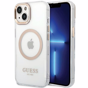 Guess Metal Outline MagSafe Ümbris jaoks iPhone 15 Plus / 14 Plus - kuldne
