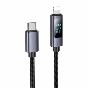 Кабель USB C to Lightning Hoco PD 27W с дисплеем 1 м X112 чёрный