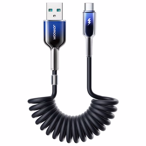 Joyroom S-A43 Crystal-Clear Series 3A USB-A - USB-C spiral kaabel 1.5m - must