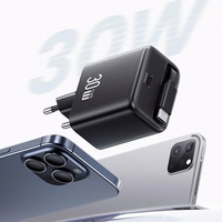 USAMS võrgulaadija 1xUSB-C sissetõmmatava kaabliga USB-C Retractable PD+QC 30W Gan Fast Charging valge YC Series CC241TC02 (US-CC241)