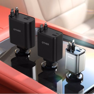 Joyroom JR-CCL05 30W Автомобильное зарядное устройство 4в1 с 2 встроенными убирающимися кабелями - тёмно-серый
