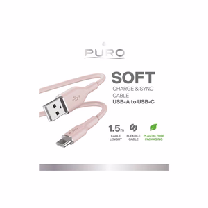 Puro Soft USB-A - USB-C Kaabel 1.5m - roosa
